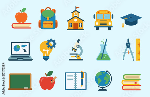Back to School Education and Learning Essentials Icon Set