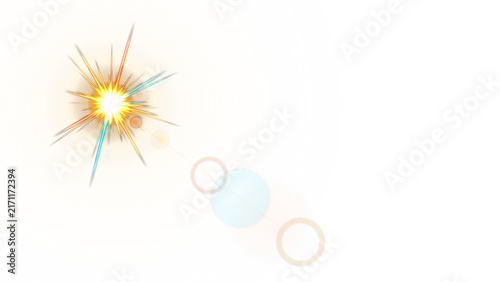 Картината върху платно Warm cinematic lens flare with starburst and optical bokeh circles
