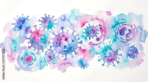 Watercolor Painted Microscopic Pathogen Cells