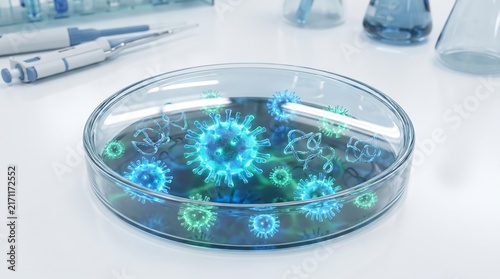 Blue Microscopic Pathogens Inside Petri Dish