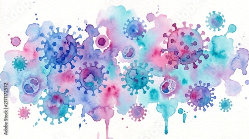 Colorful Watercolor Microscopic Germs Cluster