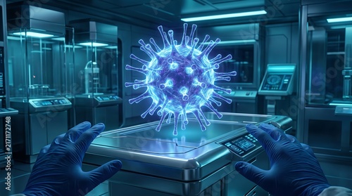 Scientist Analyzing Holographic Pathogen in Laboratory