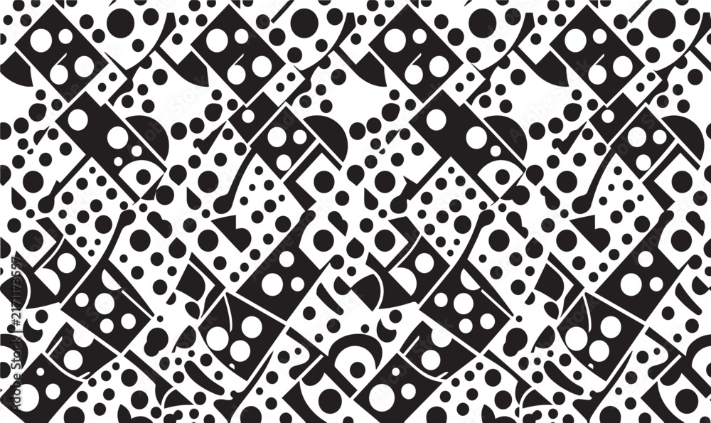 Fototapeta premium Black and White Abstract Polka Dot Domino Geometric Seamless Pattern Background