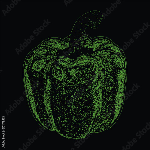 Green bell pepper stippled dotwork style