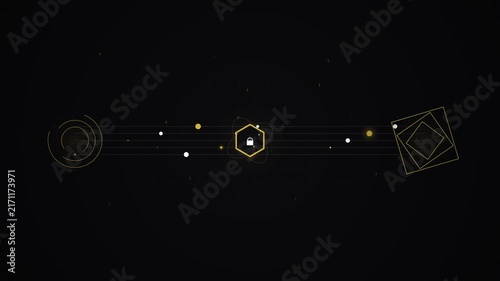 Cyber Security Digital Interface with Rotating Geometric Shapes and Padlock Icon