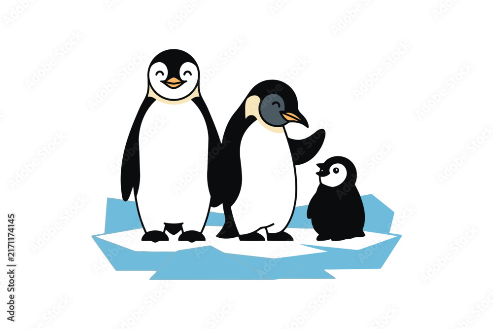 Obraz premium Happy penguin family standing together on a piece of floating ice