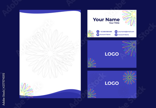 Modern Floral Stationery Template Set with Abstract Geometric Design and Elegant Decorative Elements