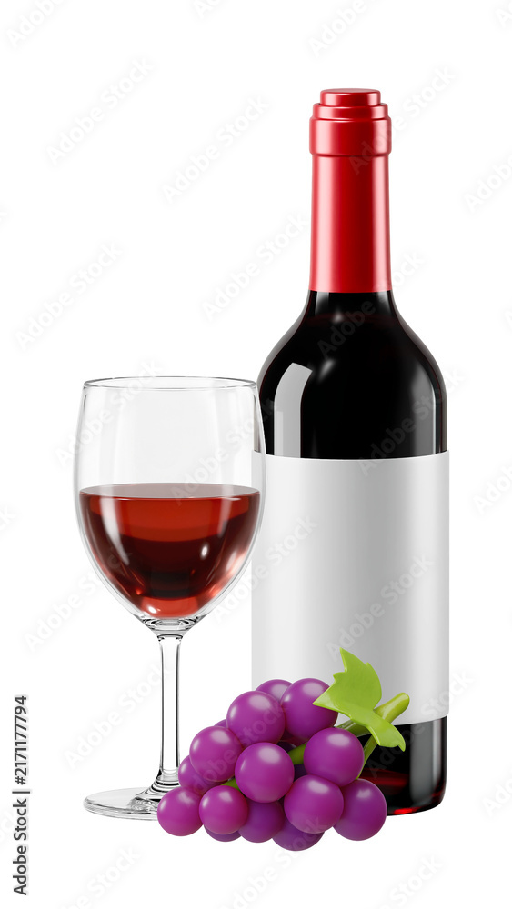 Fototapeta premium PNG 3D red wine bottle, element illustration, transparent background