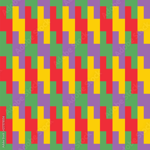 Seamless pattern created from red, green, yellow and purple rectangles