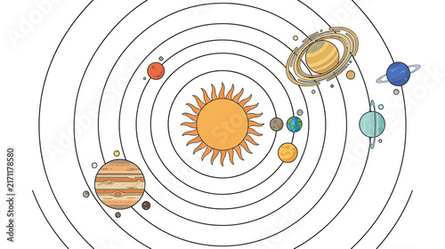 Bild auf Leinwand Stylized Solar System with Sun and Planets