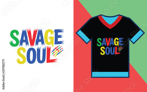 Canvas Print Savage soul brush stroke typography with claw marks on a black v-neck t-shirt wi
