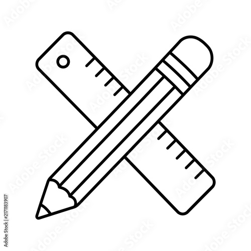 Crossed pencil and ruler linear icon for drafting design and geometry.