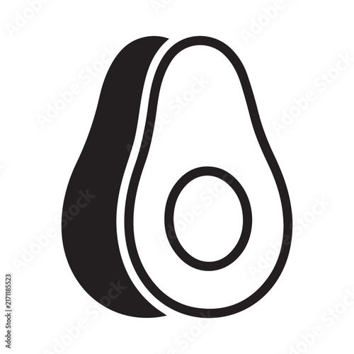 Half Avocado with Seed Black Silhouette Vector Illustration for Healthy Food Organic Logo and Vegan Icon.