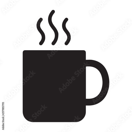 Hot Coffee Mug with Steam Black Silhouette Vector Illustration for Cafe Logo and Morning Drink Icon.
