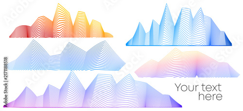 Abstract Colorful Line Wave Shapes Set