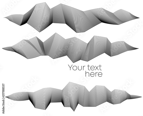 Abstract Black Topographic Line Wave Set