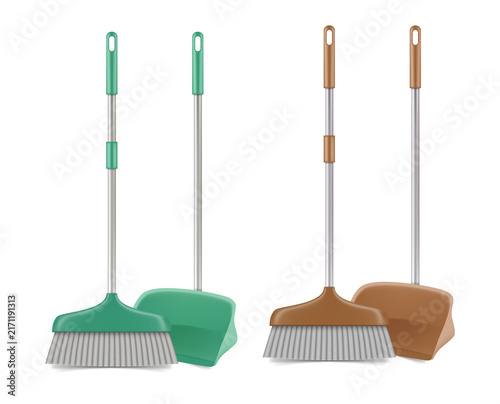 Four brooms in green and brown colors transparent PNG