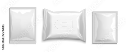 White shiny wet wipes packaging mockup on transparent background
