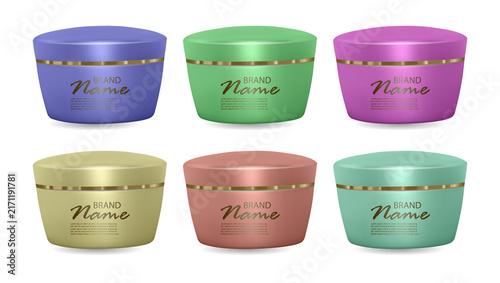 Colorful cosmetic containers for skincare products on transparent background