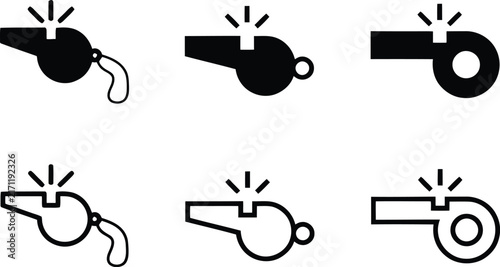 Whistle icon set, Sport whistle icon set, dog whistle icon set, Loudly blowing whistle icons set, Vector Illustration !	