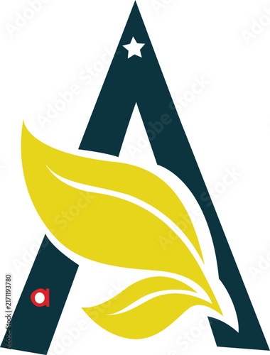 Abstract Letter A Logo with Eco Leaf Symbol and Star