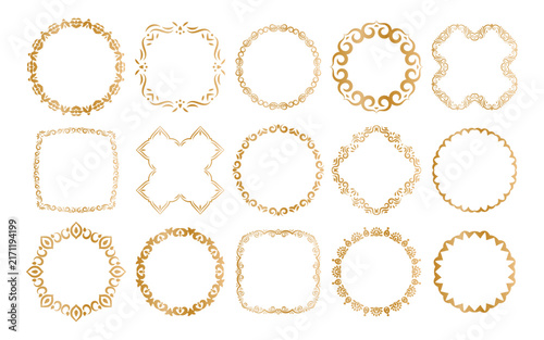 Decorative frame collection with elegant golden ornaments and vintage floral details. For invitations, logos, labels, certificates, packaging, and wedding décor, branding and stationery projects