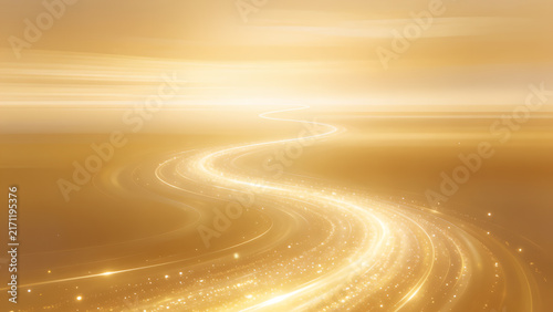 Abstract golden background with flowing light trails and sparkles.