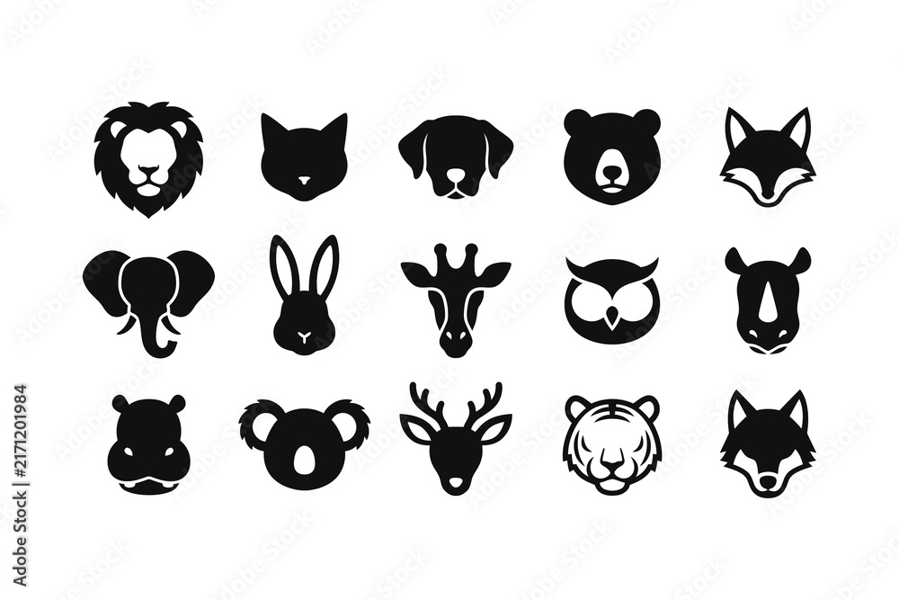 Obraz premium Assorted animal faces in simple line art style