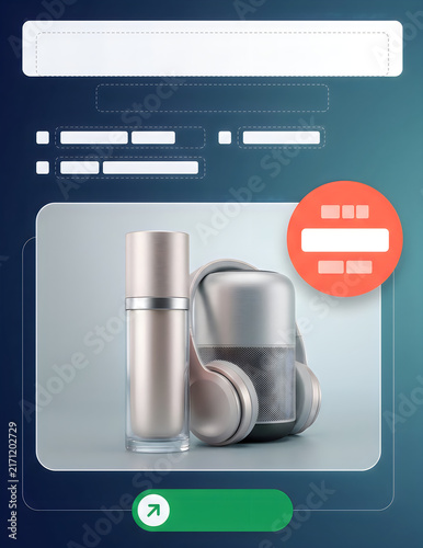 Cosmetic Product Bottle and Wireless Headphones Mockup on Digital Sale Banner Template