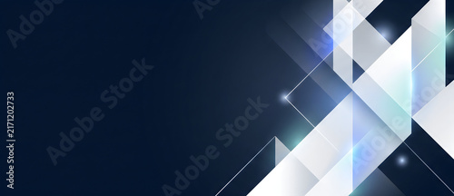 Abstract Blue Geometric Background with Triangles and Light Effects, Copy Space