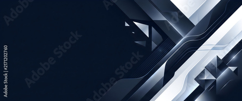 Abstract Blue and White Technology Background with Diagonal Lines, Copy Space Banner