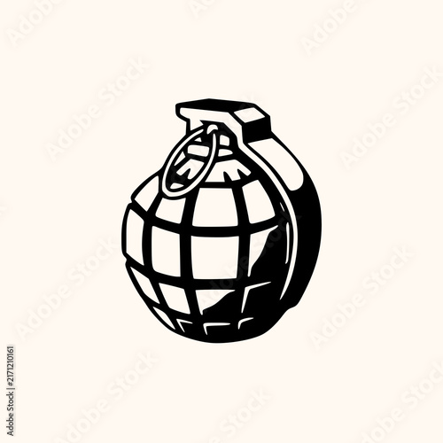 Quadro su tela Military Hand Grenade Silhouette Icon Isolated on White Background