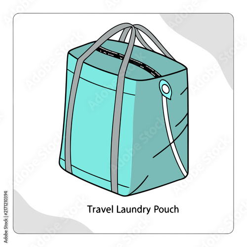 Isometric view of a teal travel laundry pouch with zipper and hanging handle against white background laundry bag zippered pouch travel accessory laundry organizer travel essentials