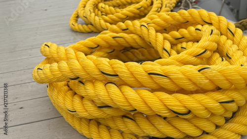 Yellow Nylon Rope Coils on Dock
