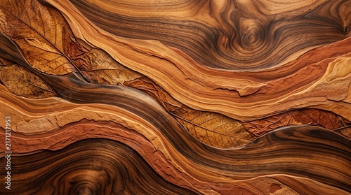 Detailed close up of natural olive wood grain texture with beautiful flowing patterns and warm brown tones