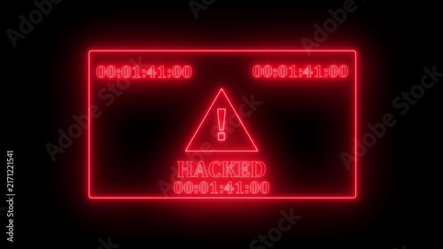 Red Neon Hacked Warning Alert Screen Animation for Cyber Security Concept