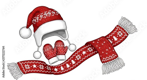 Santa hat and scarf holiday accessories set