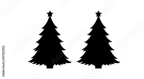 Two black christmas trees with star tops