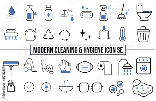 Modern Cleaning and Hygiene Icon Set – 32 Vector Icons