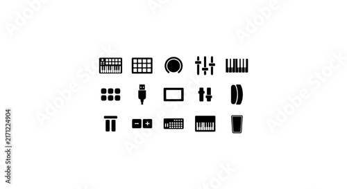 Music Production Icons Set, Audio Equipment Vector Graphics, DJ Gear Symbols, Electronic Music Tools