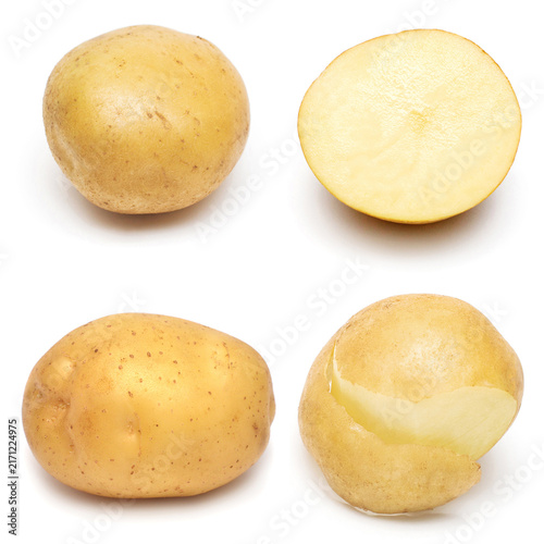 Harvest of young potato isolated on white background. Fresh healthy vegetable