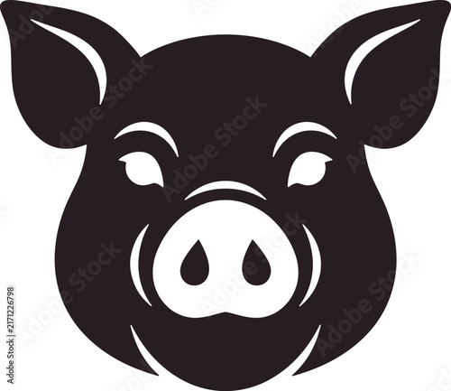 Minimalist pig head vector, black boar mascot logo, farm animal icon
