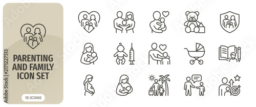 Bild auf Leinwand Parenting and family icon set, line style illustration of family care, pregnancy