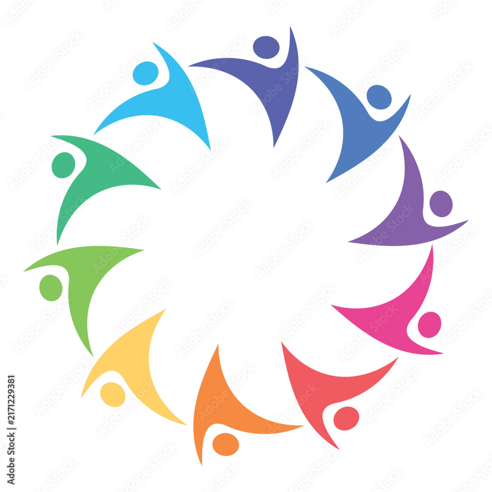 Fototapeta premium Colorful Silhouettes of People Representing Unity and Community in Circle