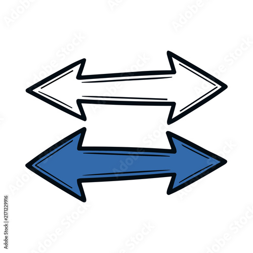 Fotografie Two Opposite Direction Arrows One White Outline and One Blue Filled