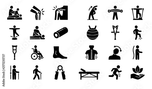 Sports Rehabilitation and Physical Therapy Silhouette Icons Collection