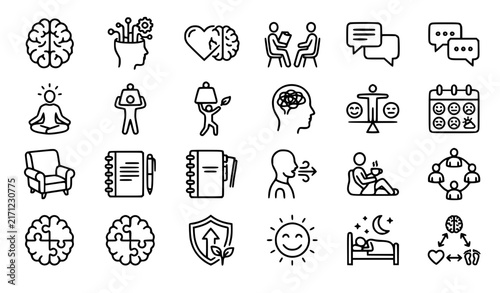 Psychology and Emotional Wellness Outline Icons Collection