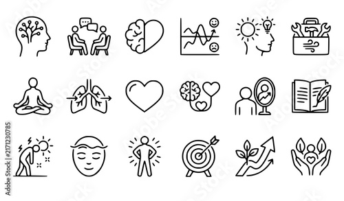 Cognitive Behavior Therapy and Mental Wellness Line Icons Pack