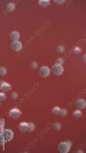 Animation of covid 19 cells over red background