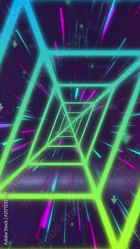 Glowing tunnel against close up of microprocessor connections on black background